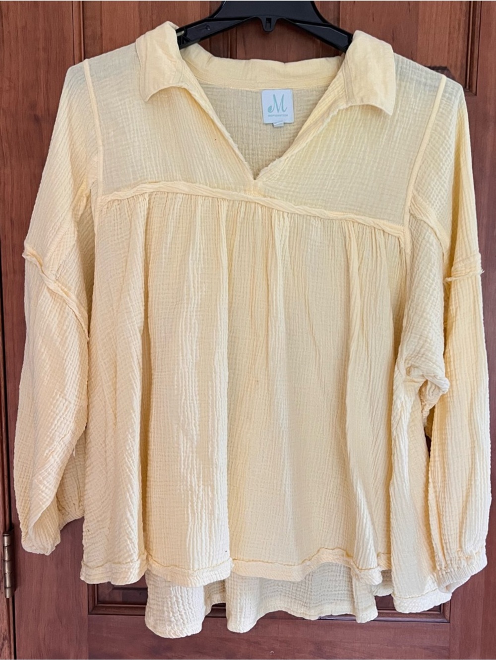 Shop the Mint Light Yellow Women’s Gauze Peasant Top-Xl